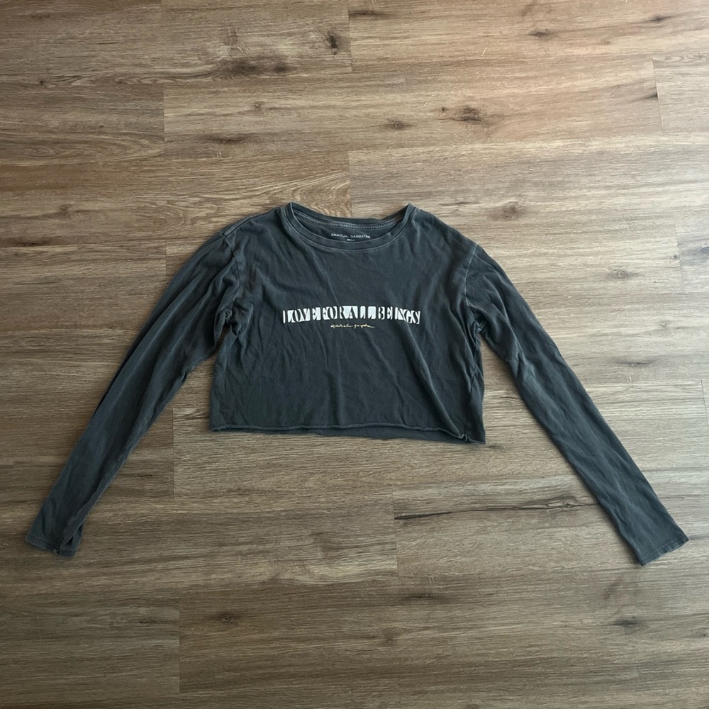 Spiritual Gangster Charcoal Long Sleeve Crop Top